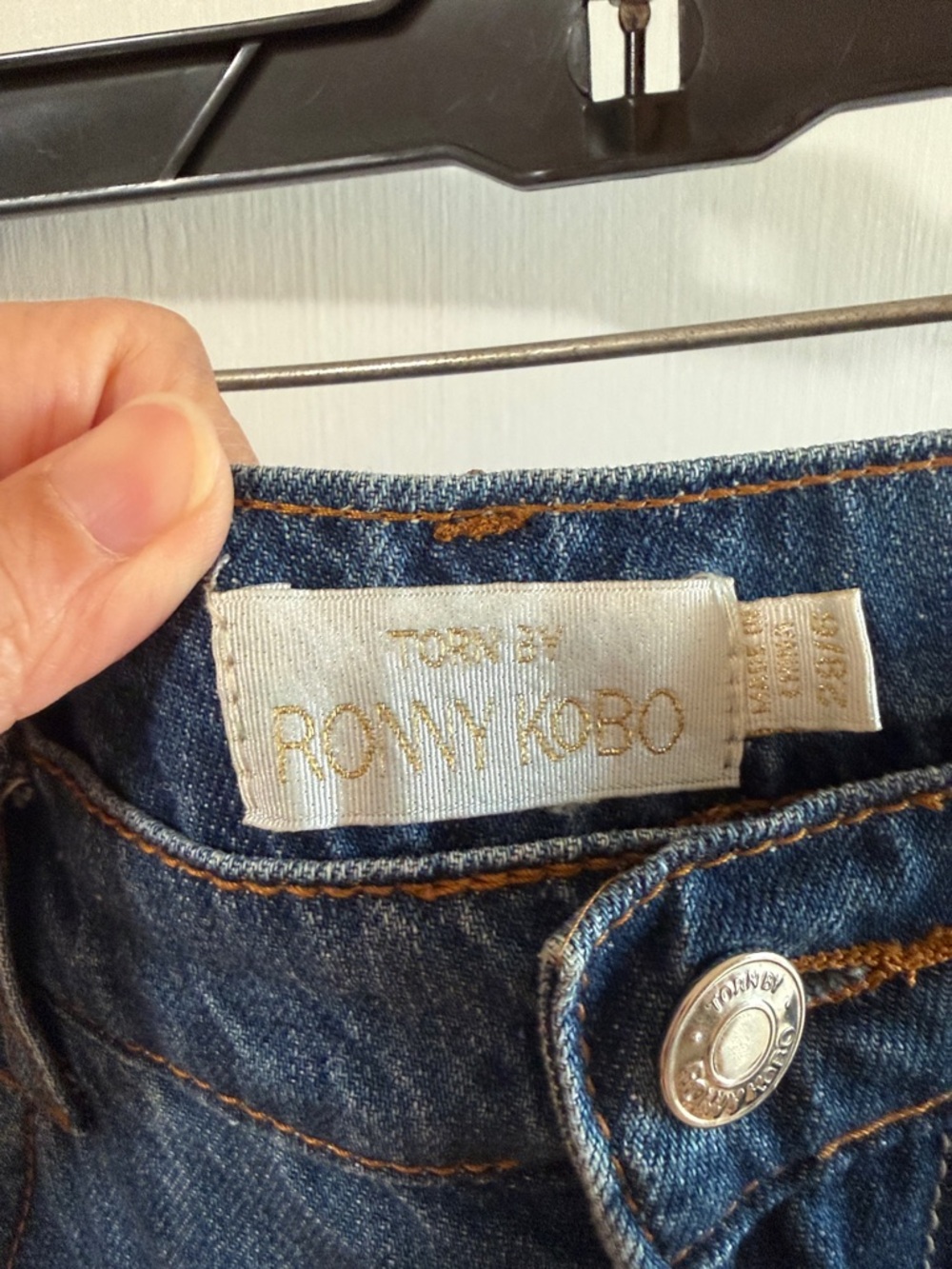 Torn by Ronny Kobo Dark Blue Denim Jeans with Gold Stitching - Picture 2 of 9